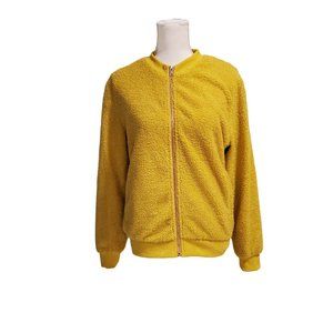 Mirol Faux Sherpa Full Zip Yellow Bomber Jacket Women's Small